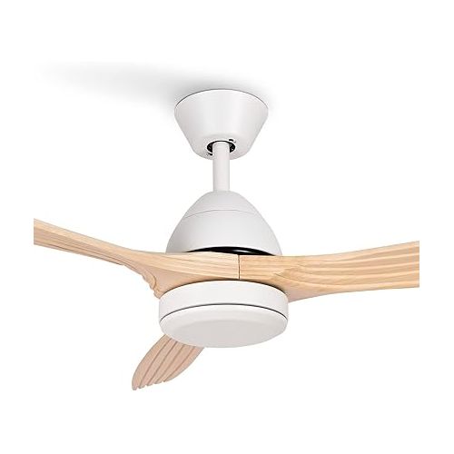  CREATE / WINDCUP/Ceiling Fan White Natural Wood Blade with Remote Control / 40 W, Diameter 132 cm, DC Motor, Quiet, 6 Speeds, Summer Winter Operation