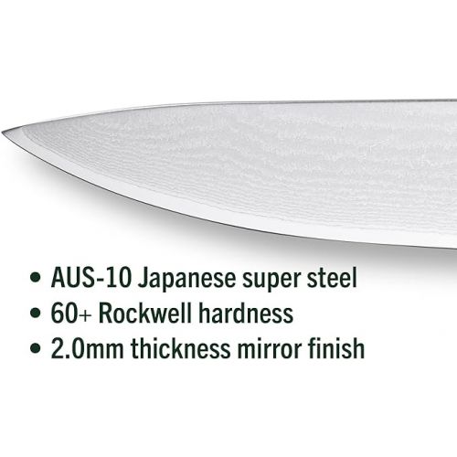  HexClad Essential Messerset, 6-teilig, japanische Damastklingen aus rostfreiem Stahl, Full Tang Konstruktion, Griffe aus Pakkaholz