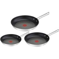 Tefal A704S3 Duetto 3-Piece Frying Pan Set, 20.24 and 28 cm, Integrated Temperature Indicator, Suitable for All Hobs, Including Induction, Stainless Steel/Black, 51.5 x 35.5 x 18 cm