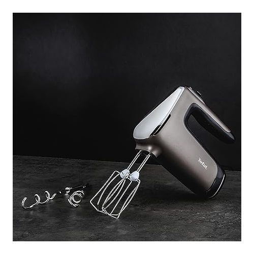  Tefal HT650E Power Mix Silence Hand Mixer | 600 Watt | Variable Speed Control | Turbo and Ejection Function | Extremely Quiet Motor | Includes 2 Whisks and 2 Dough Hooks | Grey