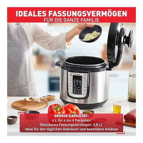  Tefal CY505E Fast & Delicious Multicooker | Electric Pressure Cooker | 6L Capacity | 25 Automatic Programs | Up to 80% Faster Cooking | Energy Saving | Recipe Book | 1200W | Stainless Steel