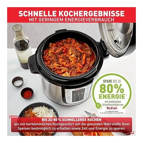  Tefal CY505E Fast & Delicious Multicooker | Electric Pressure Cooker | 6L Capacity | 25 Automatic Programs | Up to 80% Faster Cooking | Energy Saving | Recipe Book | 1200W | Stainless Steel