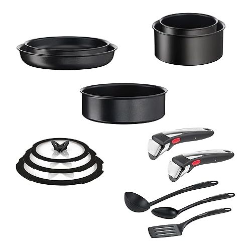  Tefal Ingenio L3959343 13-Piece Non-Stick Induction Cookware Set, Pans, Pots, Lids, Handles, Kitchen Utensils, L3959343, Black, 24/28 cm