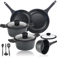 DIVORY Saucepan Set Induction Cookware Set with Lid, Pots and Pans Coated with Removable Handle Including Kitchen Utensil and Gift Box, Black