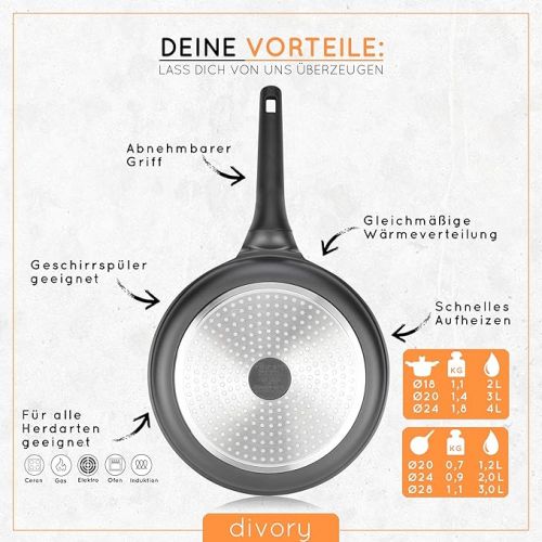  DIVORY Saucepan Set Induction Cookware Set with Lid, Pots and Pans Coated with Removable Handle Including Kitchen Utensil and Gift Box, Black