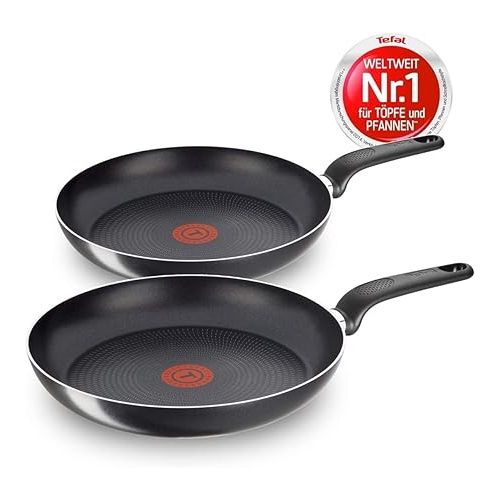  Tefal Selective pan set of 3 pieces, 20 and 26 cm pan, spatula, non-stick frying pans, pans with integrated temperature display, ergonomic thermoplastic handle, extra deep shape.