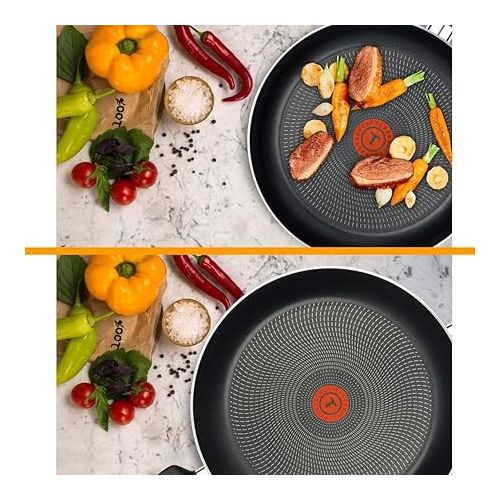  Tefal Selective pan set of 3 pieces, 20 and 26 cm pan, spatula, non-stick frying pans, pans with integrated temperature display, ergonomic thermoplastic handle, extra deep shape.