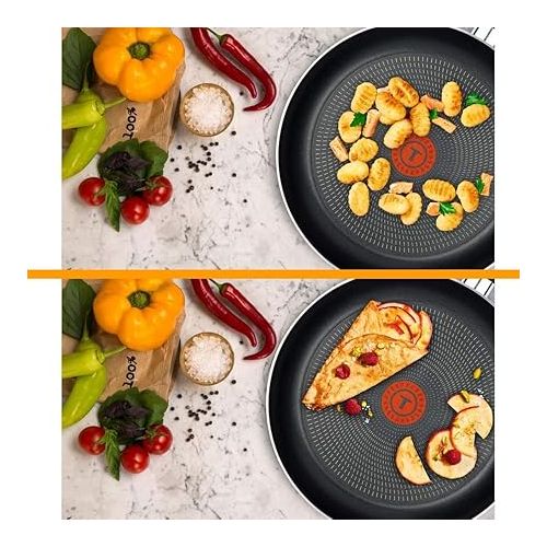  Tefal Selective pan set of 3 pieces, 20 and 26 cm pan, spatula, non-stick frying pans, pans with integrated temperature display, ergonomic thermoplastic handle, extra deep shape.