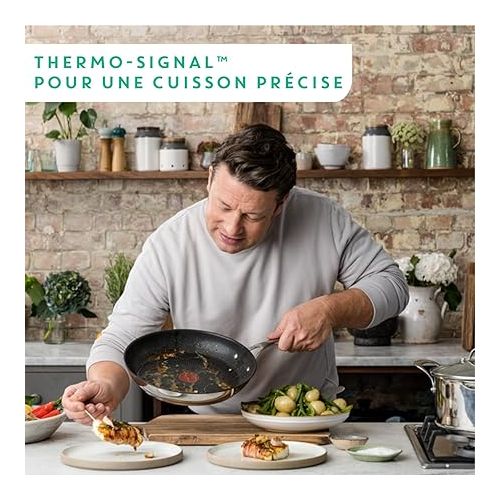  Tefal Cook's Direct Jamie Oliver Frying Pan | Suitable for Induction Cookers | Dishwasher Safe | Durable Non-Stick Coating | Thermal Signal Technology | Stainless Steel