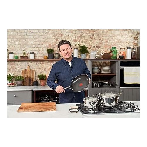  Tefal Cook's Direct Jamie Oliver Frying Pan | Suitable for Induction Cookers | Dishwasher Safe | Durable Non-Stick Coating | Thermal Signal Technology | Stainless Steel