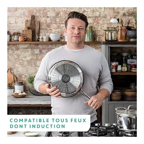  Tefal Cook's Direct Jamie Oliver Frying Pan | Suitable for Induction Cookers | Dishwasher Safe | Durable Non-Stick Coating | Thermal Signal Technology | Stainless Steel