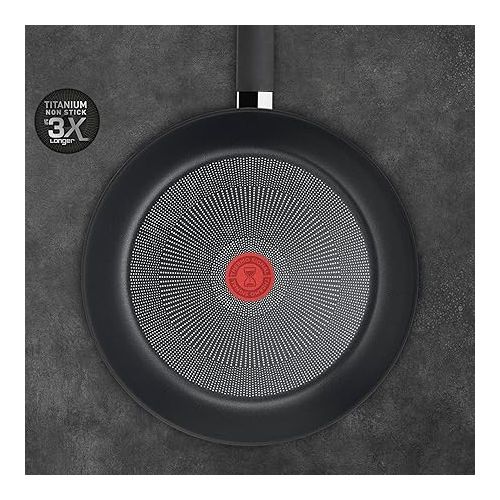  Tefal G28806 Hard Titanium On Frying Pan 28 cm Aluminium Safe Non-Stick Coating Thermal Signal Temperature Indicator Suitable for All Hobs Suitable for Induction Cookers Black