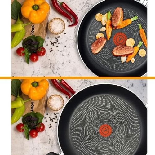  Tefal Issencia XXL 2-Piece Pan Set, 28 + 32 cm Pan, Non-Stick Frying Pans with Integrated Temperature Display, Ergonomic Thermoplastic Handle, Extra Deep Shape, Non-Stick Pan