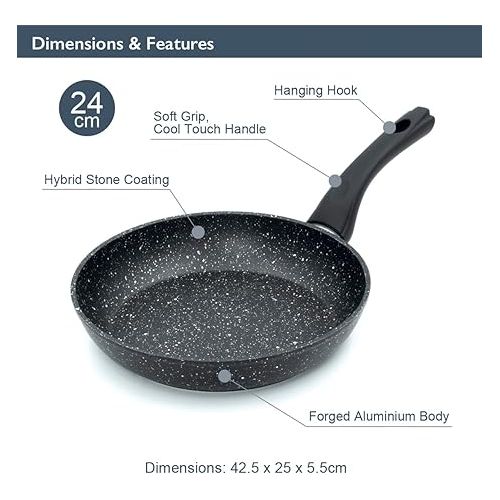  Blackmoor Frying Pan, 24 cm Black, Non-Stick and Scratch Resistant, Cool-Touch Handles Suitable for Induction, Electric and Gas Cookers