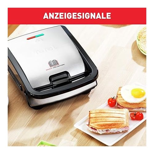  Tefal SW852D Snack Collection waffle maker and sandwich maker, electric grill, multi grill, 2 interchangeable plate sets, non-stick coated, 700 watts, stainless steel, black, silver