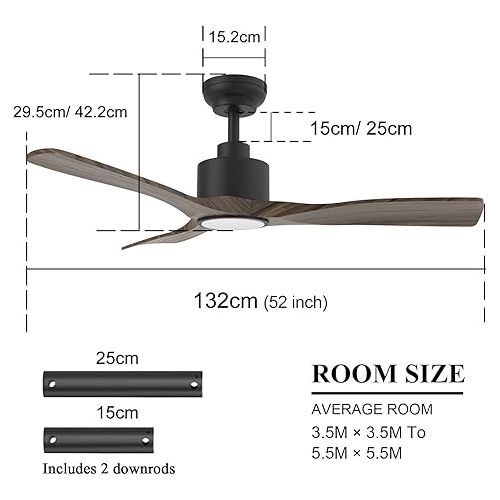  OFANTOP Ceiling Fan with Lighting, 132 cm Ceiling Fan with Light, 35 W Quiet DC Motor, Wi-Fi and Voice Control, 3 ABS Blades for Bedroom, Living Room