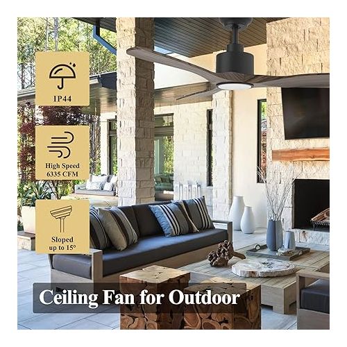  OFANTOP Ceiling Fan with Lighting, 132 cm Ceiling Fan with Light, 35 W Quiet DC Motor, Wi-Fi and Voice Control, 3 ABS Blades for Bedroom, Living Room