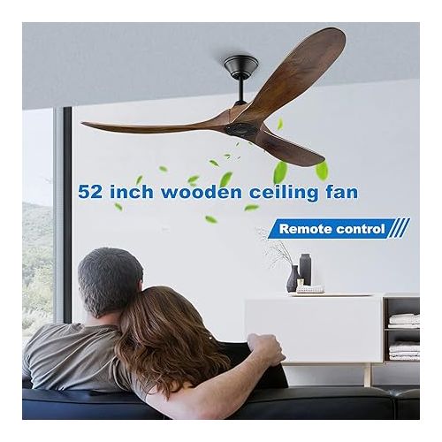  XSGDMN Ceiling Fan without Light, DC Ceiling Fan Wood, Ceiling Fan with Extension Rod, 6-Level Reversible Quiet DC Motor for Farmhouse, Porch, Outdoor, Balcony