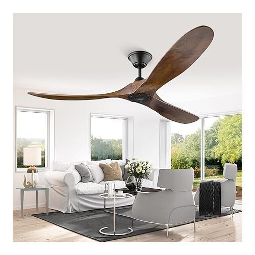  XSGDMN Ceiling Fan without Light, DC Ceiling Fan Wood, Ceiling Fan with Extension Rod, 6-Level Reversible Quiet DC Motor for Farmhouse, Porch, Outdoor, Balcony