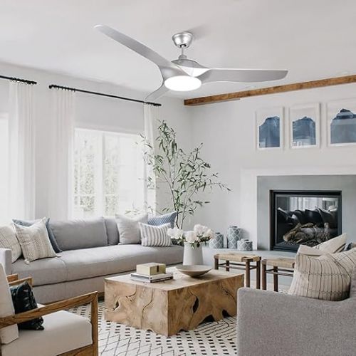  Depuley LED Ceiling Fan with Light, 58 W Super Quiet Fan with 18 W Dimmable Light and Timer, Adjustable Wind Speed, Modern Ceiling Light, Colour Changing for Bedroom