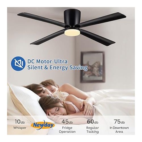  Newday Deckenventilator mit licht Beleuchtung und Fernbedienung Schwarz, Deckenlampe mit Ventilator 122CM, Deckenventilator mit Beleuchtung fur Schlafzimmer, Wohnzimmer,DC Motor Leise