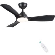 CJOY Ceiling Fan with Lighting, Ceiling Fan with Remote Control, Quiet Black, 107 cm, DC Motors, Dimmable, 6 Wind Speeds, Adjustable Colour Temperature