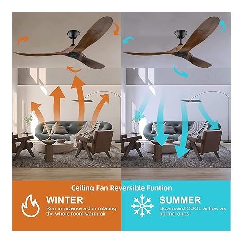  XSGDMN Ceiling Fan, Wooden Ceiling Fan without Lighting, Ceiling Fan with Remote Control and Quiet, It can be used in Humid Environments (152 cm / 60 Inch Brown Ceiling Fan)