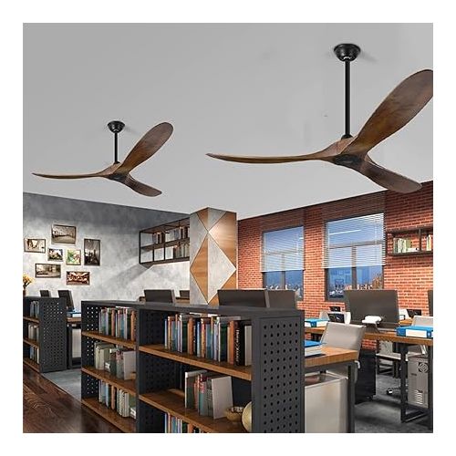  XSGDMN Ceiling Fan, Wooden Ceiling Fan without Lighting, Ceiling Fan with Remote Control and Quiet, It can be used in Humid Environments (152 cm / 60 Inch Brown Ceiling Fan)