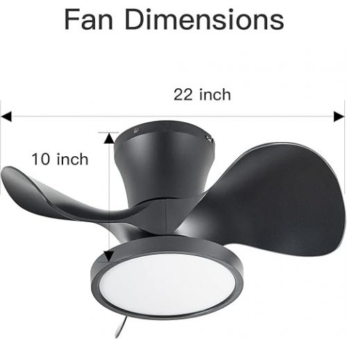  ocioc Ceiling Fan Small with Lighting, 55.88 cm Ceiling Light with Fan, Ceiling Fans Quiet with Remote Control and Light for Bedroom, Kitchen, Bathroom, DC Motor, Black