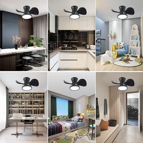  ocioc Ceiling Fan Small with Lighting, 55.88 cm Ceiling Light with Fan, Ceiling Fans Quiet with Remote Control and Light for Bedroom, Kitchen, Bathroom, DC Motor, Black