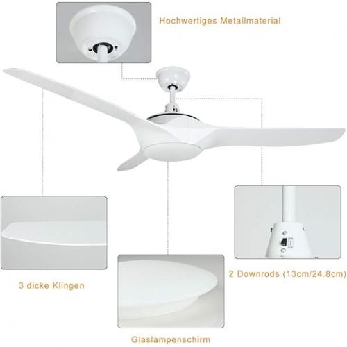  Depuley LED Ceiling Fan with Lighting and Remote Control, 58 W Fan with 18 W Light and Timer, 3 Colour Changes 3000 K - 6000 K, Adjustable Wind Speed, Super Quiet for Bedroom