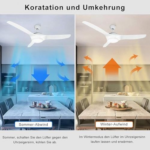  Depuley LED Ceiling Fan with Lighting and Remote Control, 58 W Fan with 18 W Light and Timer, 3 Colour Changes 3000 K - 6000 K, Adjustable Wind Speed, Super Quiet for Bedroom