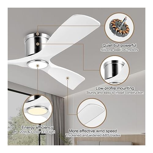  OFANTOP Ceiling Fan White with Lighting and Remote Control, 132 cm Ceiling Fan, 6 Speeds, Quiet Ceiling Fan Compatible with Alexa/Google Home