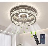 Ceiling Fan with Lighting, 36 W Lamp with Fan, Modern LED Crystal Ceiling Fan with Remote Control, Quiet Timing, 6 Wind Speeds Ceiling Light for Bedroom, Living Room, Kitchen