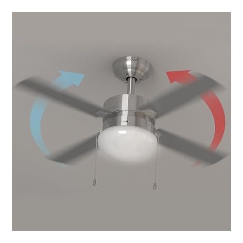  Cecotec EnergySilence Aero 450 Ceiling Fan with Light, 50 W, 4 Reversible Blades 42 Inches, Summer and Winter Function, 3 Speeds Select, Steel