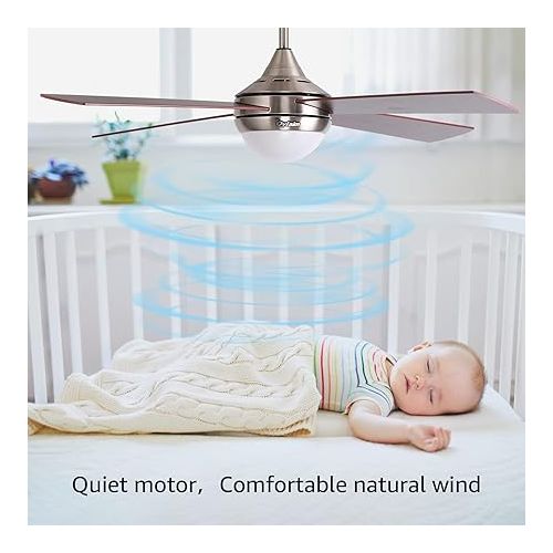  Ovlaim 122 cm Ceiling Fan with Dimmable LED Lighting and Remote Control, 3 Colour Temperatures & 6 Wind Speeds, Energy-Saving DC Motor, Ultra Quiet Brown