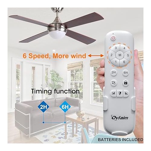  Ovlaim 122 cm Ceiling Fan with Dimmable LED Lighting and Remote Control, 3 Colour Temperatures & 6 Wind Speeds, Energy-Saving DC Motor, Ultra Quiet Brown