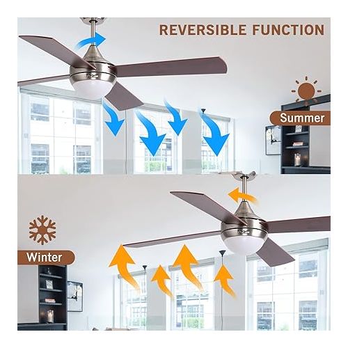  Ovlaim 122 cm Ceiling Fan with Dimmable LED Lighting and Remote Control, 3 Colour Temperatures & 6 Wind Speeds, Energy-Saving DC Motor, Ultra Quiet Brown