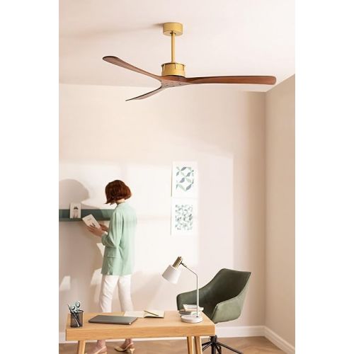  CREATE Ceiling Fan Gold Dark Wood Wings with Remote Control XL 40 W Quiet Diameter 152 cm 6 Speeds Timer DC Motor Summer Winter Operation