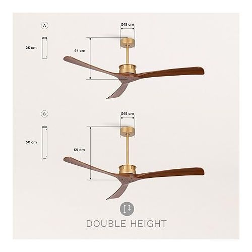  CREATE Ceiling Fan Gold Dark Wood Wings with Remote Control XL 40 W Quiet Diameter 152 cm 6 Speeds Timer DC Motor Summer Winter Operation