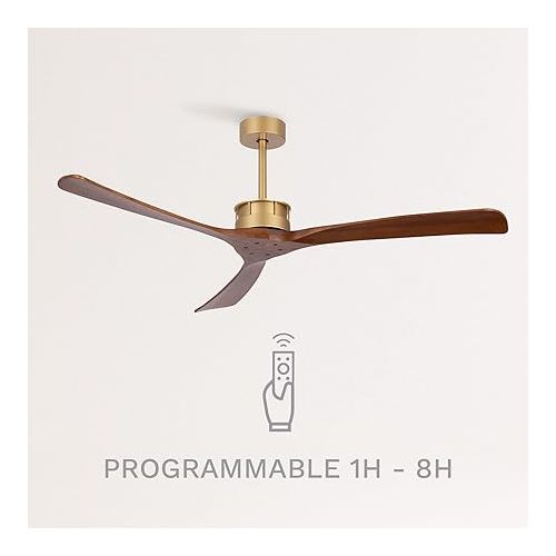  CREATE Ceiling Fan Gold Dark Wood Wings with Remote Control XL 40 W Quiet Diameter 152 cm 6 Speeds Timer DC Motor Summer Winter Operation