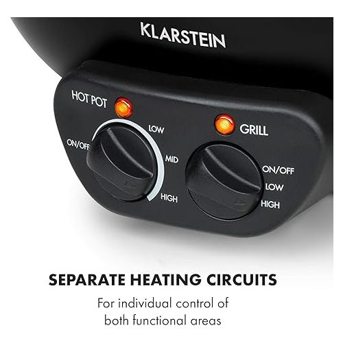  Klarstein Szechuan - Hot Pot and Grill Plate, Volume: 5 litres, hot pot: 1350 Watt / 38 cm diameter, grill plate: 600 Watt / 22 cm diameter, aluminium heating element, separately adjustable heating circuits.