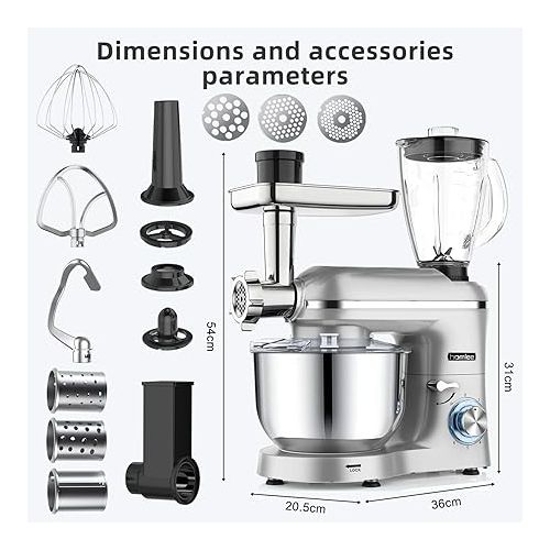  Homlee 3 in 1 Universal Food Processor 1800 W Multifunctional Kneading Machine 6-Level Speed Mixer, with Mincer, 1.5 L Juicer, 5.5 L Stainless Steel Bowl