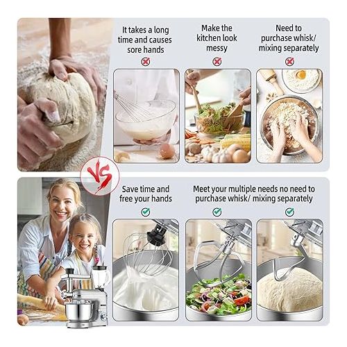  Homlee 3 in 1 Universal Food Processor 1800 W Multifunctional Kneading Machine 6-Level Speed Mixer, with Mincer, 1.5 L Juicer, 5.5 L Stainless Steel Bowl