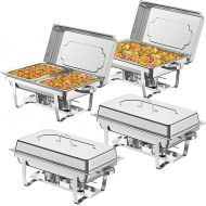 Lifezcime 4 Pack Chafing Dish Buffet Set, Stainless Steel Food Warmer Set, Foldable Buffet Serving Set with Large Food Pans and Water Pan, Half Food Pans for Weddings, Banquets