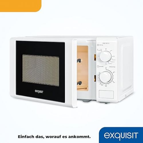  Exquisit Microwave MW 802 G, 700 W Power, 1000 W Grill, 20 L Cooking Space, Compact Microwave With Grill Function, Space-Saving, Incl. Timer, White