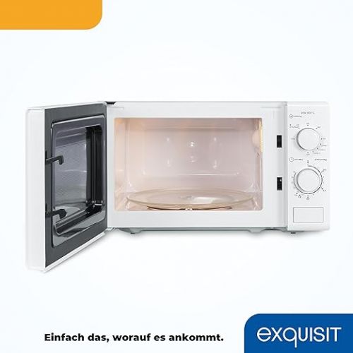  Exquisit Microwave MW 802 G, 700 W Power, 1000 W Grill, 20 L Cooking Space, Compact Microwave With Grill Function, Space-Saving, Incl. Timer, White