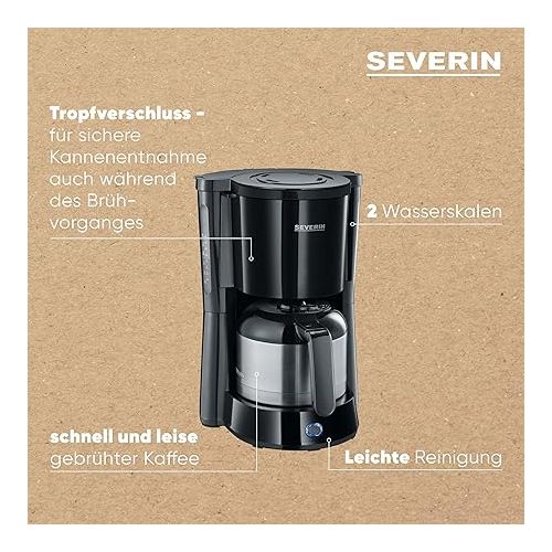  SEVERIN KA 4835 Type Coffee Machine with Thermal Jug, Aromatic, Fast and Quiet Brewed Coffee with Coffee Maker for up to 10 Cups, Filter Coffee Machine, Black,