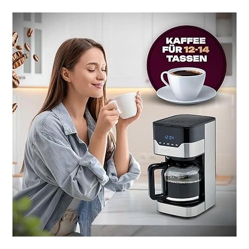  ProfiCook® Coffee Machine | For 12-14 Cups of Coffee | Filter Coffee Machine with 3 Electric Aroma Levels | Coffee Machine with Sensor Touch Control & Filter Insert | Stainless Steel Housing | PC-KA