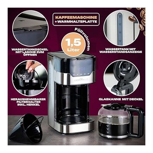  ProfiCook® Coffee Machine | For 12-14 Cups of Coffee | Filter Coffee Machine with 3 Electric Aroma Levels | Coffee Machine with Sensor Touch Control & Filter Insert | Stainless Steel Housing | PC-KA